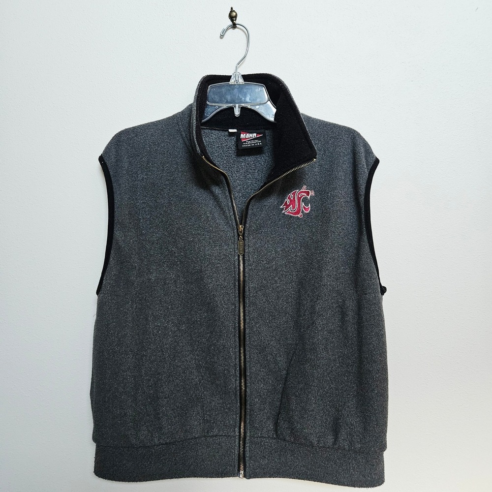 Vintage Mahr WSU Cougars Fleece Vest Gray Full Zip Made in USA Small